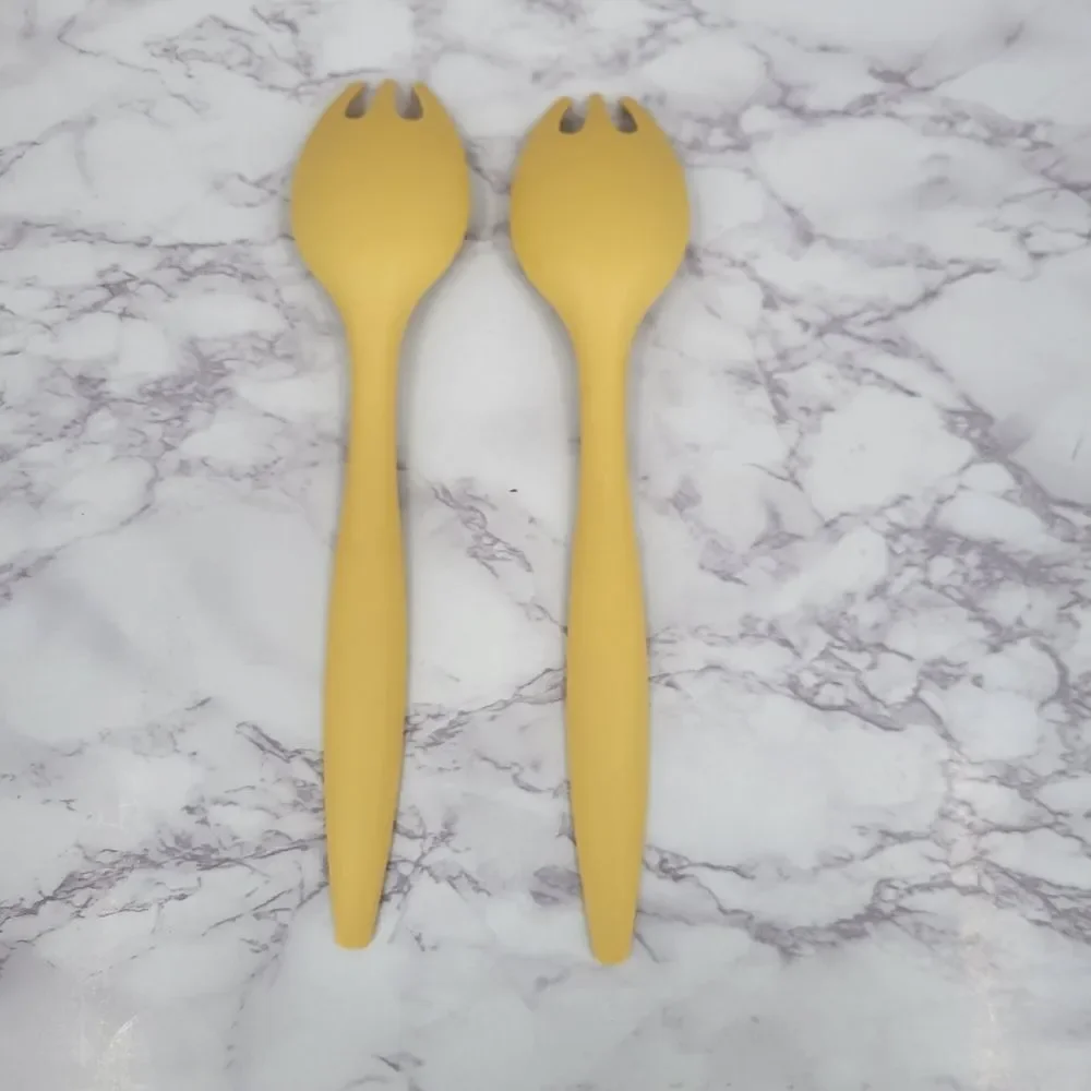 Tupperware Vintage Harvest Gold Salad Forks Serving Ware Yellow Spork Set Dining